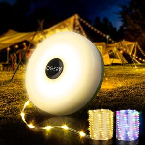 OGERY Camping String Lights, 4 in 1 Quick Storage 32.8FT Rechargeable Tent Lights String with 8 Lighting Modes, Hanging Waterproof Portable LED Lamp for Outdoor Patio Awning Garden Party Essentials (Green)