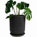 Deep Dream 10 Inch Ceramic Pots for Plants, Heavy Plant Pot for Indoor Outdoor Plants, Large Plant Pot with Drainage Hole and Saucer, Modern Tall Flower Pot, Gifts for Plant Lovers, Black