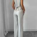 SOLY HUX Women's 2 Piece Outfits V Neck Button Down Vest Tops and High Waisted Pants Set Office Work Suit (L)