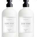 Vine Creations White Glass Soap Dispenser, 2 Pack Kitchen Soap Dispenser Set with Stainless Steel Pump, 16 oz Dish Soap and Hand Soap Dispensers for Bathroom with Waterproof Labels