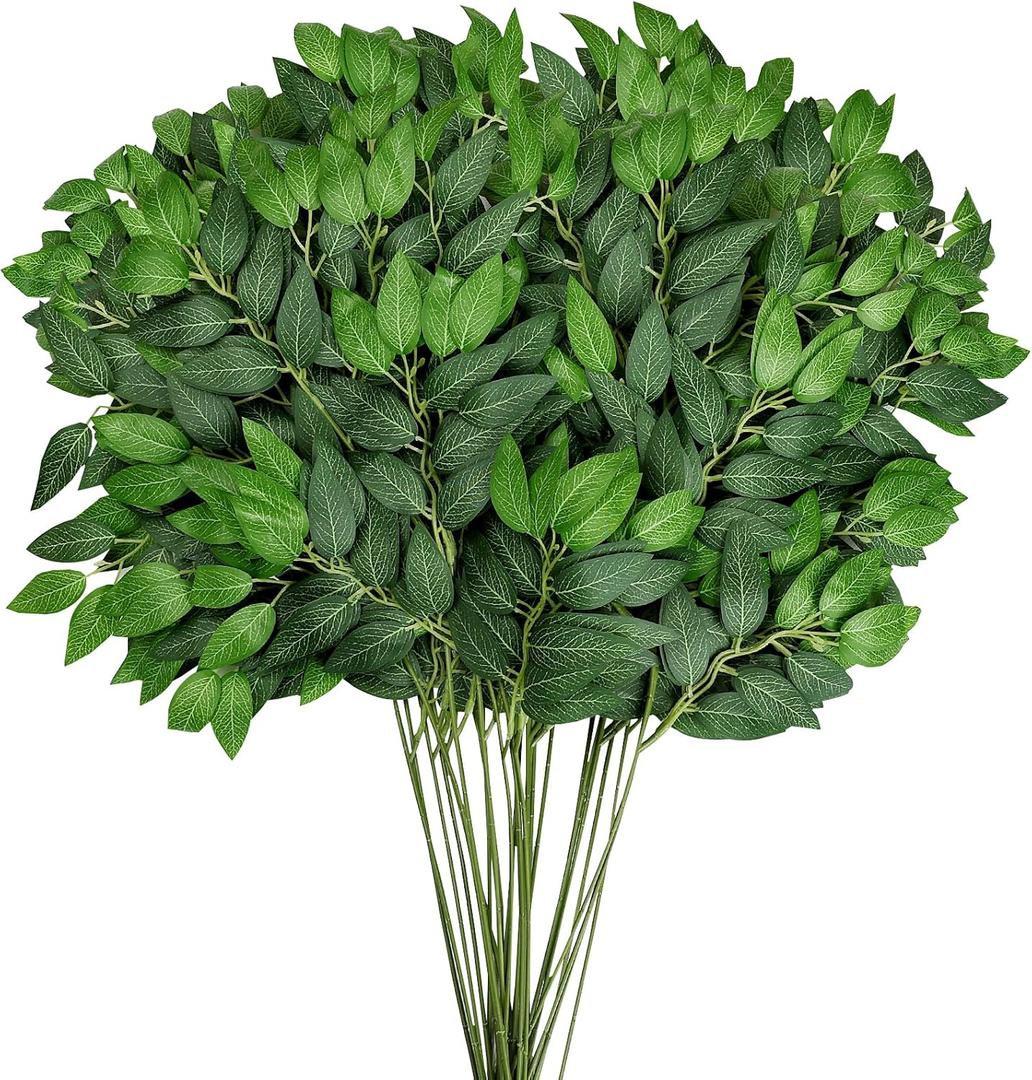48 PCS Artificial Italian Ruscus Greenery - Fake Silk Green Leaf Stems for DIY Wedding Arrangements Garland Arch Bouquet Table Centerpieces Fireplace Hearth Decorations