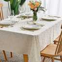 maxmill Jacquard Tablecloth Damask Design Water Resistance Antiwrinkle Heavy Weight Soft Table Cloth for Buffet Banquet Parties Event Holiday Dinner Rectangle 60 x 84 Inch Beige with White
