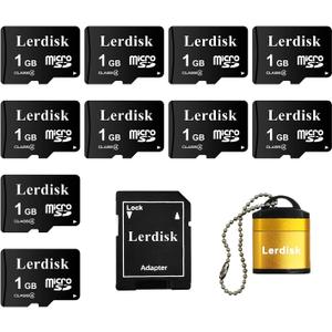 Lerdisk Factory Wholesale Micro SD Card 1GB Pack of 10 in Bulk MicroSD with SD Adapter Produced by Authorized Licencee(1GB)