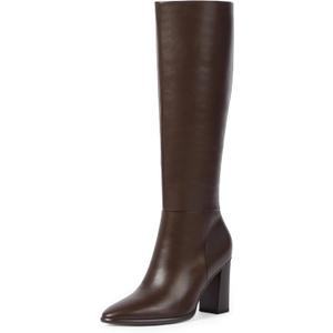 Knee High Boots Women Pointed Toe Chunky Heel Fall Tall Boots Side Zipper Long Boots for Women (7, Chocolate Pu)