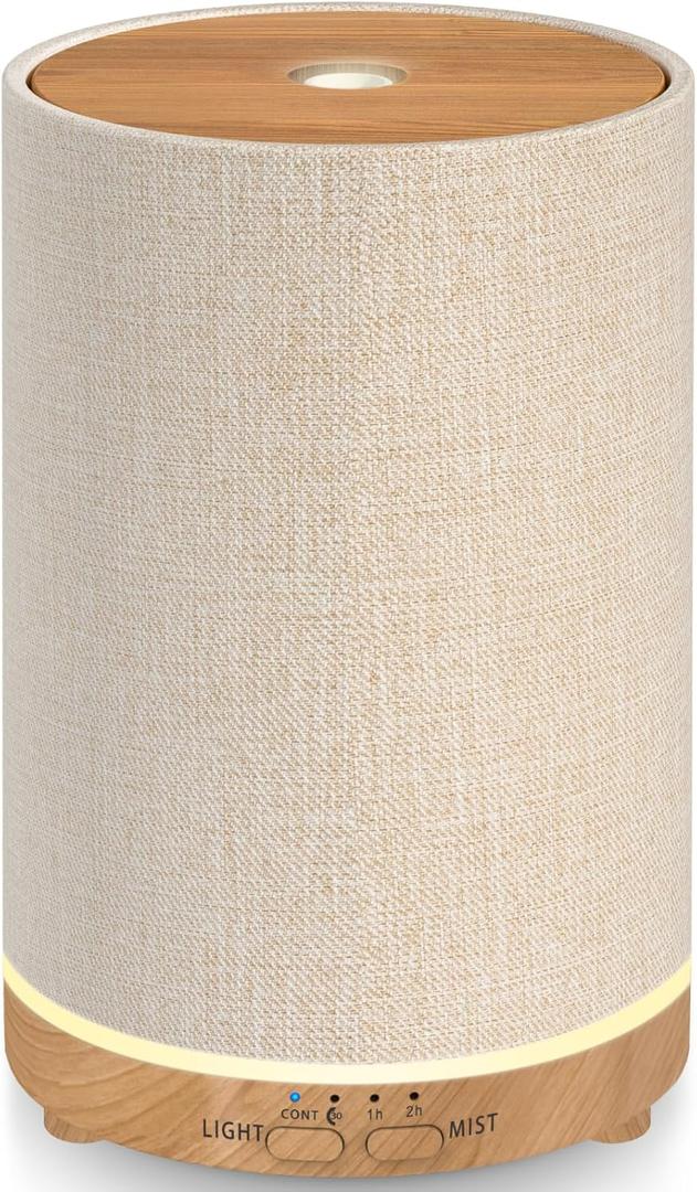URPOWER 100ML Essential Oil Diffusers for Home with Linen Cover 7 Color Changing Lights, Timer & Auto-Off Scent Diffuser Oil Machine Humidifier Aromatherapy Air Diffusers for Bedroom, Office, Warm Linen