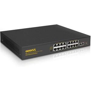 16 Port 100Mbps PoE+/ 2 Giga Up-Link Ports/ 1 Fiber SFP Port, 802.3af/at Unmanaged 300W Built-in Power, Extend Function, Metal, 19" Plug and Play