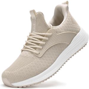 KPP Men's Walking Shoes Sneakers - Running Tennis Athletic Shoes for Workout Gym Jogging Slip on Lightweight Breathable Memory Foam Casual Sneakers (6.5, Beige)