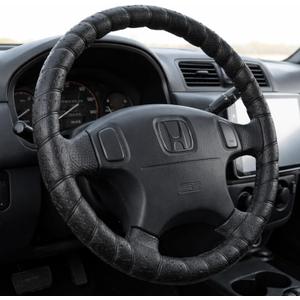 Black Lace-On Steering Wheel Cover, 14-15 Inch Universal Fit, Retro Classic Style for Cars Trucks SUVs, Stretch Grip,Accessory Auto Vehicle, DIY Install