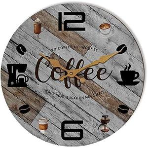 TIANCENTRAL H Rustic Kitchen Wall Clock Wooden Office Coffee Decor Wall Clocks 12 inches Silent Clocks for Kitchen/Office/Coffee Corner/Cafe Shop Decoration