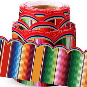Fuutreo 32.8 ft Hispanic Heritage Month Bulletin Board Borders Mexican Classroom Bulletin Border Office Scalloped Trim for School Fiesta National Wedding Party Decoration (Multicolor)
