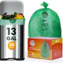 Trash bags 13+ gallon tall kitchen,Compostable Trash Lawn & Leaf Yard Waste Bags,Kitchen Compost Trash Bin Compatible,Extra Thick1.1 Mills,Certified by BPI and OK Compost(50count)
