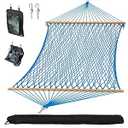 SUNCREAT Polyester Rope Hammock with Bamboo Spreader Bar, Carrying Bag, 450 lbs Capacity, Two Person Hammock with Tree Hooks, Blue