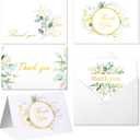 100 Bulk Thank You Cards with Envelopes White and Greenery Gold Foil  Floral watercolor Cards Thank You Notes with Envelopes and Eucalyptus leaves for Wedding Bridal Baby Shower Graduation Fune