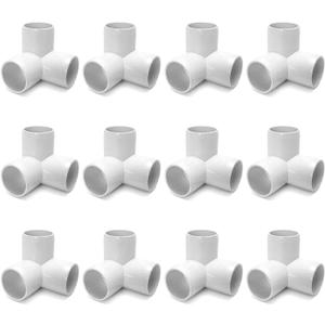 QWORK 3 Way 1/2" Tee PVC Fitting Elbow,12Pack PVC Fitting Connector,Furniture Grade, for Building Furniture and PVC Structures, White