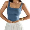 SHENHE Women's Denim Tank Top Sleeveless Square Neck Backless Slim Fit Y2k Crop Top S
