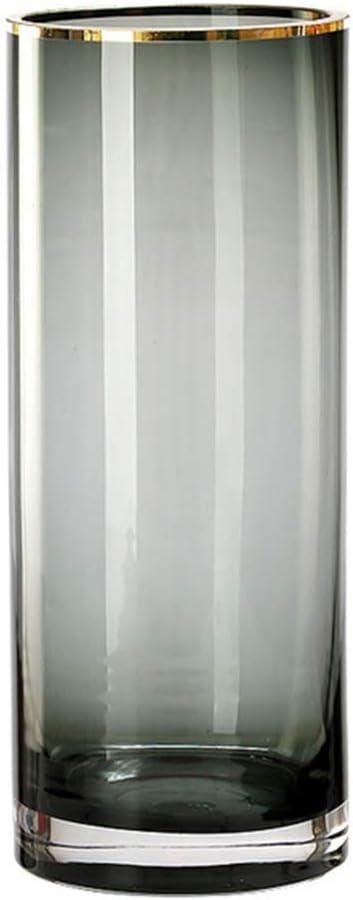 Ins Modern Glass Vase Crystal Gray Glass Vase for Home Office Decor (Crystal Grey) (11.8inX3.9in)