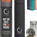 Pure Zen Tea Thermos with Infuser for Hot and Cold Infusions, Coffee and Fruit-Infused Water - Stainless Steel - Tea Infuser Bottle - Leakproof Travel Mug with Filter - 15oz - Black