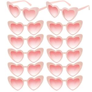NACHLYNN 12 Pairs Heart Shaped Sunglasses Bachelorette Sunglasses Love Vintage Heart Glasses for Women Party Weddings (12, Pink)