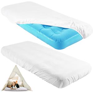 Breling Kids Air Mattress Fitted Sheets Compatible with Intex Cozy Kidz (Sheet Only) Toddler Inflatable Mattress Sheets for Kids Sleepover Party Travel Camping Airbed(White,2 Pcs), fit about 62.2 x 34.6 x 7 inches