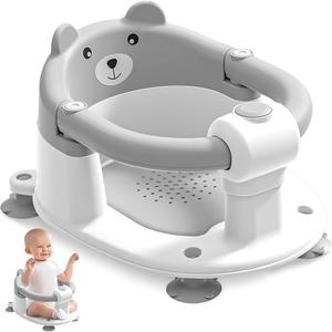 Baby Bath Seat for Babies 5-10 Months, Non-Slip Toddler Bath Seats for Babies Sitting Up, Safe Infant & Newborn Bathtub Chair with 4 Suction Cups & Soft Cushion for Shower,Gray