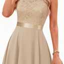 BeryLove Women's Short Prom Dresses for Teens Sleeveless Flowy A Line Wedding Guest Lace Formal Dress (Beige, XL)