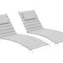 Sundale Outdoor Olefin Quilted Lounge Cushion Set of 2, Patio Foldable Chaise Lounger Cushion, Water-Resistant Lounge Chair Pad with Straps Light Gray, 80 x 26 inches