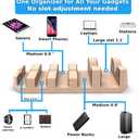 Oak Multi-Device Organizer with Cord Organizer and Anti-Scratch Pads Accessories Set  Vertical Stand for Laptops, Tablets, Phones, and External Hard Drives  Desk Station Dock for Home Office