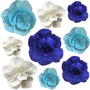 BRT Bearingshui Crepe Paper Flowers Decoration for Wall Total 9 Pcs, Artificial Flowers Backdrop for Wedding Decor Baby Bridal Shower Birthday Party, Navy Light Blue White 3D Wall Flowers Decor