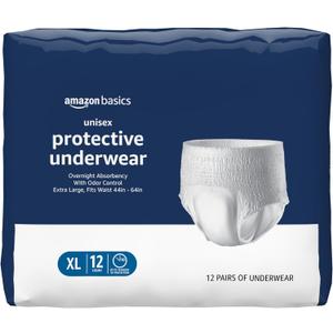 Amazon Basics Unisex Incontinence Protective Underwear, Overnight Absorbency, Extra Large, 12 Count