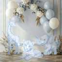 Eaasty 3 Pcs Blue Toile De Jouy Safari Baby Shower Decoration Large PP Plastic Animal Stand Ups Signs Decor Chinoiserie Safari Animals Cutouts Party Decor for Wild One Birthday Photoshoot Decoration