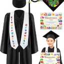 5 Pcs Kindergarten Graduation Cap and Gown Stoles Certificate Kids Graduation Custom with 2025 Tassel Set for Preschool Kids (Size 30, Black)