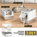 Enclosed Stainless Steel Litter Box, Large Metal Litter Box with Lid, Front & Top Entry, Odor Control & Dog Proof, Scratch-Resistant, Easy Clean (White)
