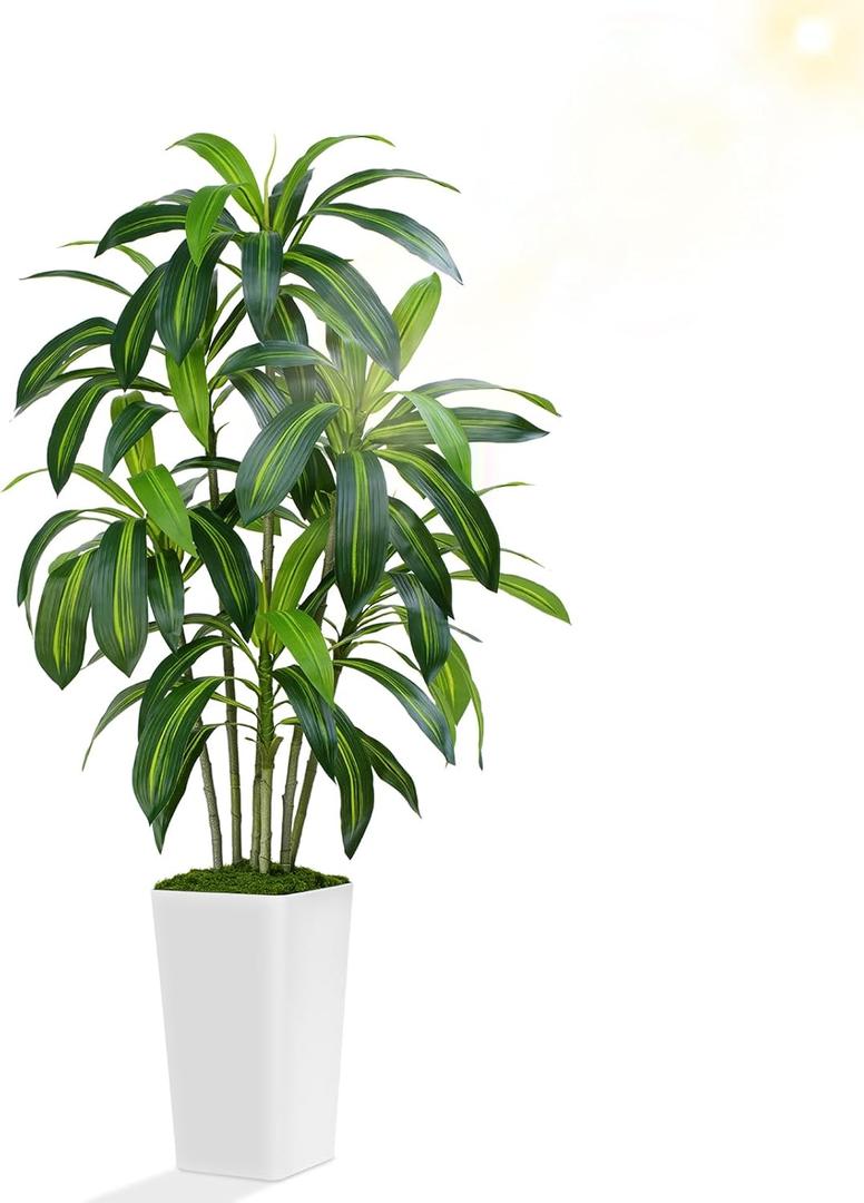 Dracaena Plant Artificial Tree 5Ft Tall Fake Tropical Floor Plants Potted Artificial Silk Tree Leaf Faux Trees White Tall Planter for Home Office Living Room Indoor Outdoor Decor