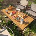Whitsunday Folding Camping Table Aluminum Portable Roll-Up Picnic Table 4-6 Person for BBQ Backyard Patio Party Wood Grain 34.6 * 23.6 * 17.3