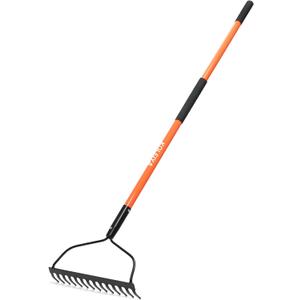KOLEIYA Garden Rake Heavy Duty, 14-Tine Bow Rake with 57" Fiberglass Handle, for Soil Leveling, Lawn Care, Mulch Spreading, Leaf and Debris Cleanup