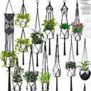 Hoteam 12 Pcs Macrame Plant Hangers Macrame Hanging Planters for Indoor Plants Handmade Boho Hanging Baskets Flower Pots Holder for Outdoor Home Wall Decor (Black)