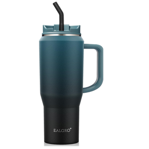 40 oz Insulated Water Bottle Jug with Straw and Handle, Large Metal Sport Water Flask, Stainless Steel Travel Coffee Mug Cup, Thermal Coffee Tumblers with Lid, Indigo Black (40 Ounces, .Black Blue)