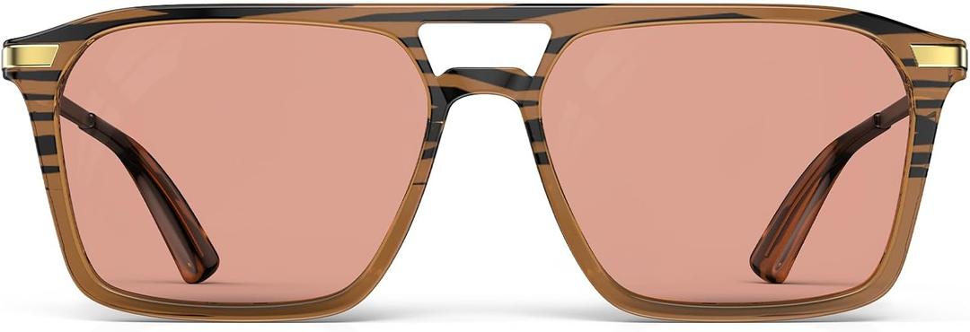 Goiteia FL-Rose Migraine Glasses,Light Sensitivity Glasses for Fluorescent LED Glare,Photophobia, Computer Screen Glare (Walnut Stripe/Reinforced Temples)