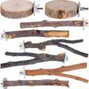 Libiline 8 Pieces Bird Perch Natural Wooden Parrot Perch Stand Fork Toys Hanging Multi-Branch Perches Platform Hammock Swing Toy for Macaws, Small Parakeets, Conures, Budgies, Finches (A-Color, Mix)