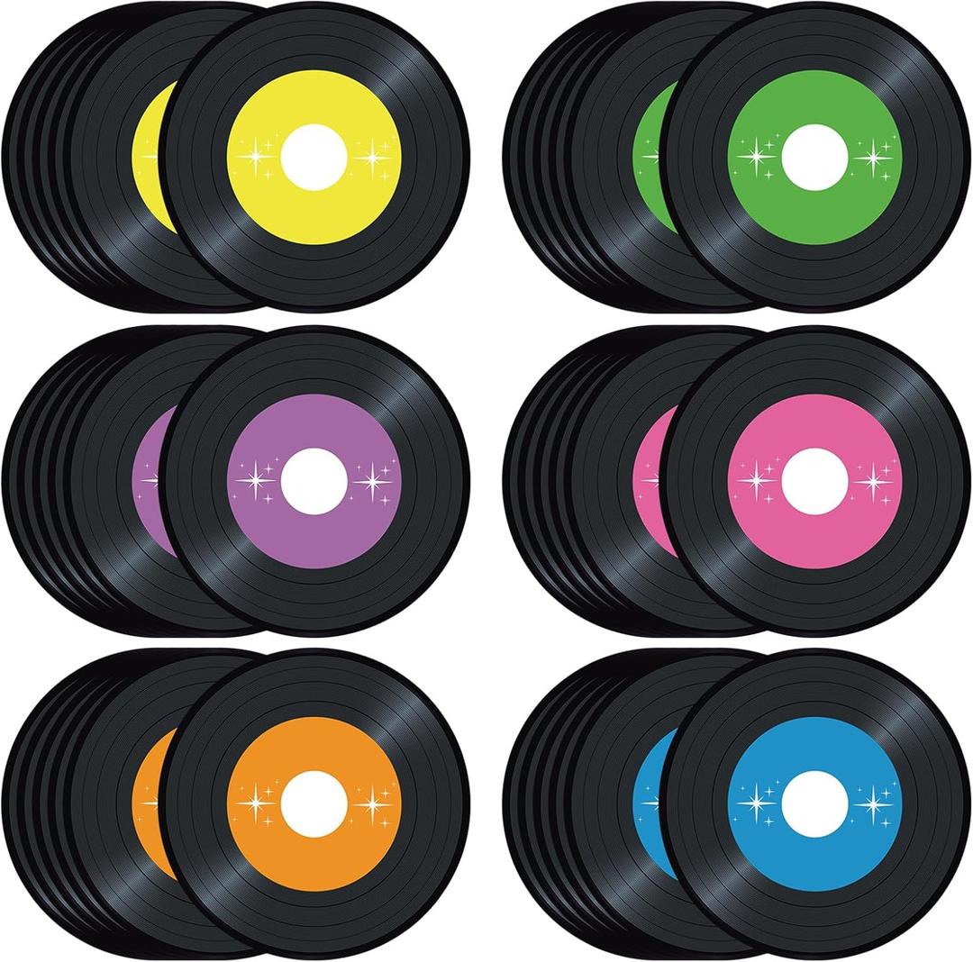 Set of 10, Vinyl Record Paper Placemats Rock and Roll Disposable Place Mats Vintage Musical Round Table Mats for Retro Groovy 1950s Disco Party Dinner Table Setting, Purple