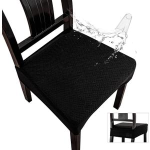 Genina Waterproof Seat Covers for Dining Room Chair Covers Set of 8, Stretch Jacquard Kitchen Parson Chair Slipcover Protector (8 PCS-Rear-covered, Black)