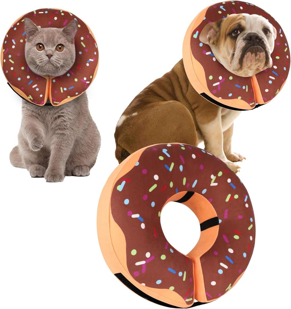 Recovery Donut Collar for Dogs & Cat,Inflatable Dog Cone Collar Alternative After Surgery,Soft Dog Cone for Pet, Adjustable Pet Neck Donut(Brown,Medium+)