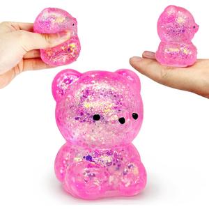 ZTATU Gummy Bear Squishy Fidget Toys (1PCS) Stress Balls for Adults Sugar Stress BallSensory Toys Squishy Ball, Stress Relief Toy Squeeze Ball Party Favors for Kids, Easter Basket Stuffers (Pink)