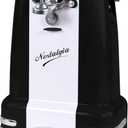 Nostalgia Retro Electric Can Opener for Kitchen with Magnetic Lid Remover, Knife Sharpener, and Soda or Beer Bottle Opener, Black