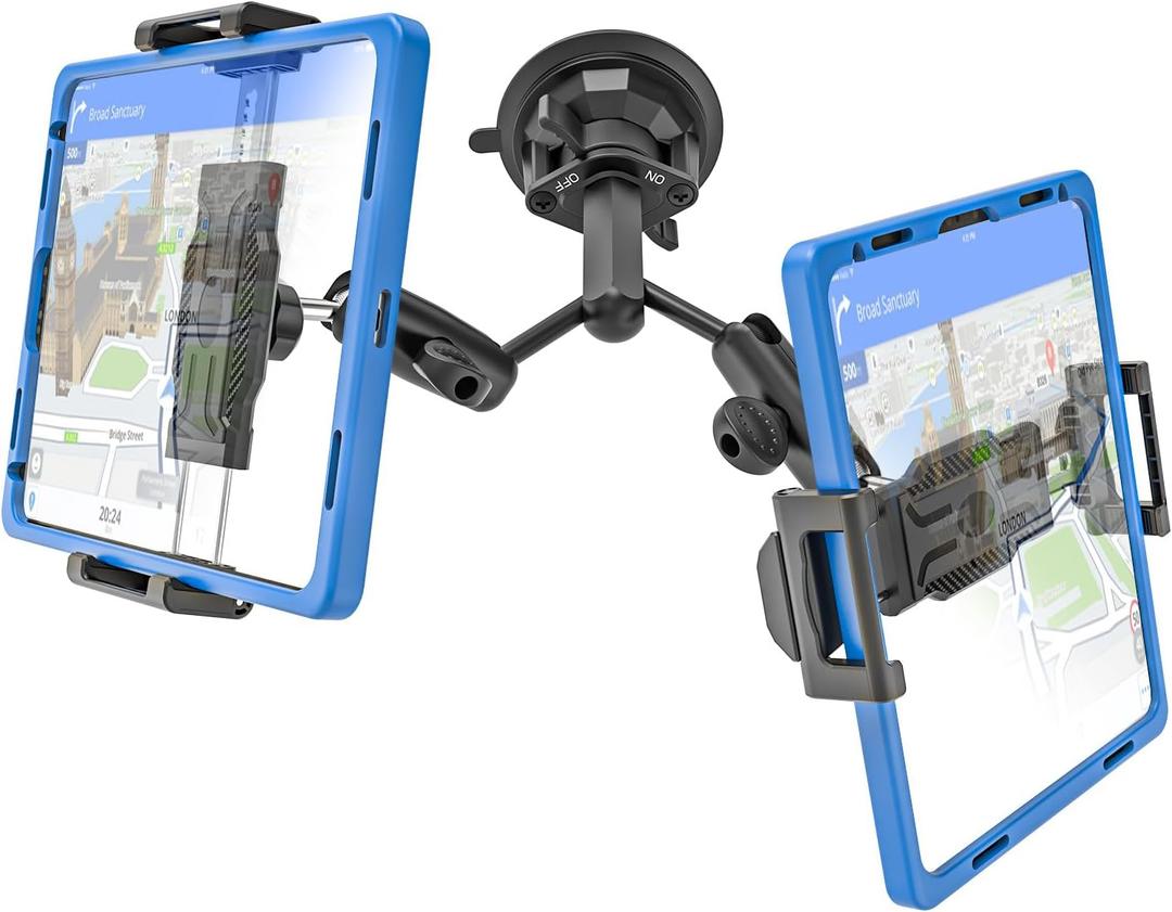 INSSKY DualHead Truck Windshield Tablet Mount, Metal Ball Head Adjustable 360° Rotation Dashboard Holder, Fit Thickness Case (Deep Max 1.18'') for iPad Pro/Air/Mini, Galaxy Tab, all 6.115.6" Devices