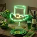Tuanse Lighted St. Patrick's Day Tree Topper Decorations 11 Inch LED Irish Neon Sign Decorations Green Decor with Battery Operated or USB Powered for Party St. Patrick's Day Holiday(Top Hat)