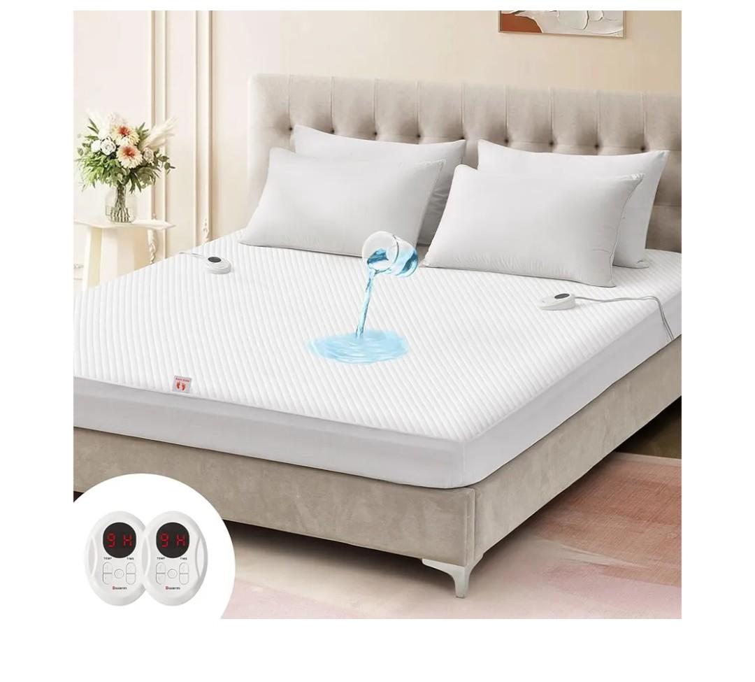 Bwarm Waterproof Heated Mattress Pad, ETL Certified Bed Warmer with Memory Function with 9 Heat Settings, 112 Hours Auto Off Deep Pocket, Machine Washable, White Twin XL