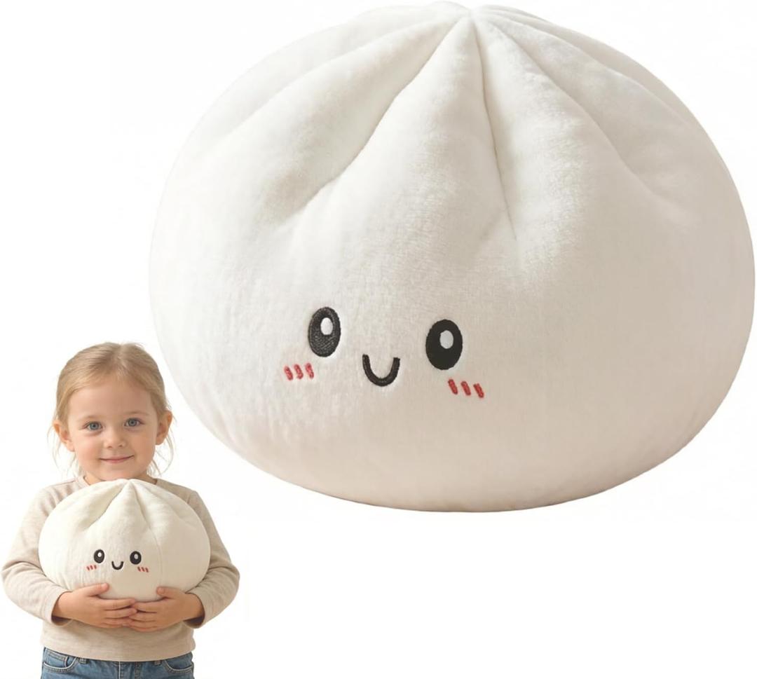 Giant Dumpling Stress Ball, Big Steamed Bun Plush Pillow Fidget Toy, Helps with Stress Relief Squeeze Ball for Kids & Adults (White)