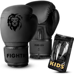 FIGHTR Kids Boxing Gloves and More Stability | Junior Boys and Girls | Boxing, MMA, Muay Thai, Kickboxing & Martial Arts 04 06 oz | incl. Carry Bag (Black)