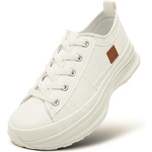 ZGR Womens Low Top Platform Sneakers,White Canvas Sneakers,Casual Platform Tennis Shoes (8)